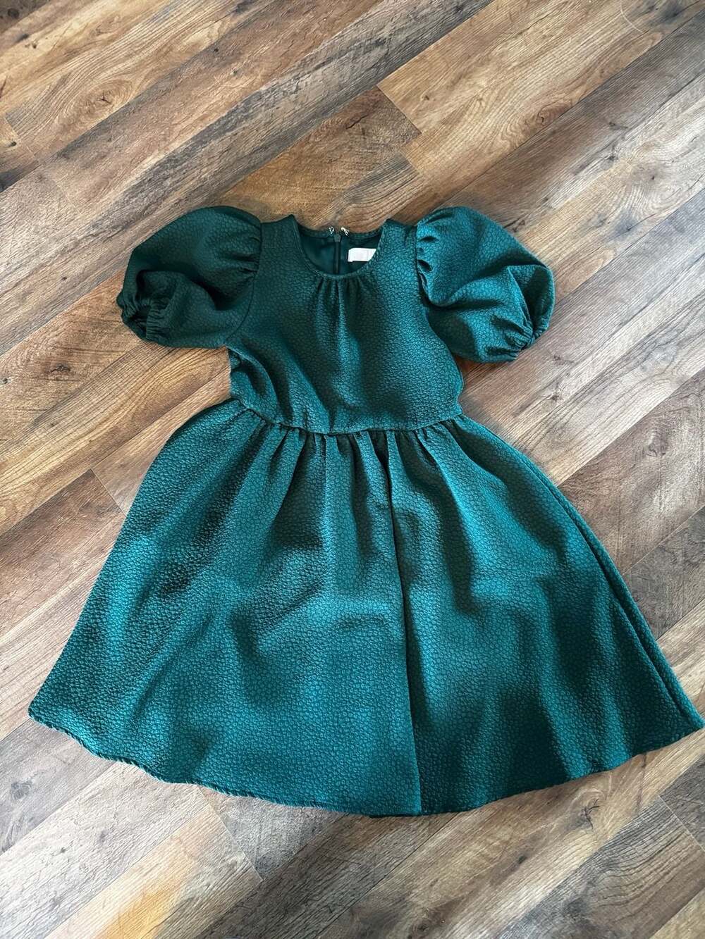 Rachel Parcell Girls Emerald Green Puff Sleeve Textured Babydoll Dress